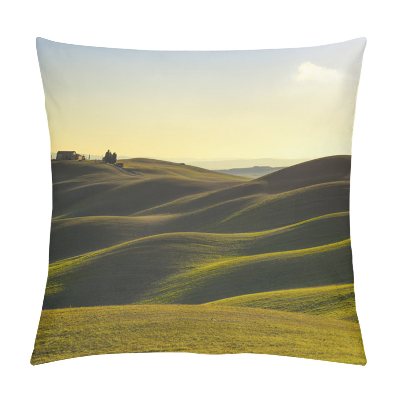 Personality  Tuscany, Sunset Rural Landscape. Rolling Hills, Countryside Farm, Trees. Pillow Covers