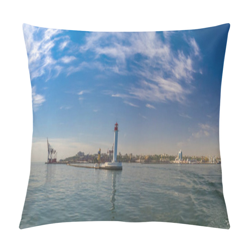 Personality  Lighthouse At The Entrance To The Harbor Of The Odessa Port, The Sea Gates Of Ukraine In A Sunny Summer Day Pillow Covers