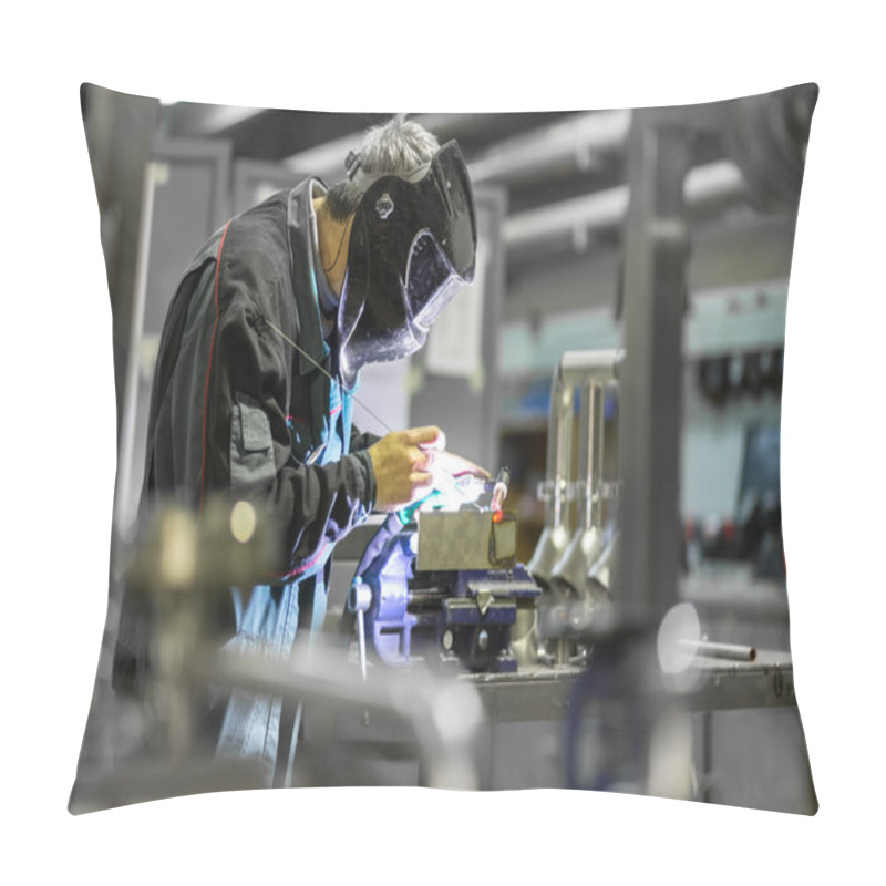 Personality  Industrial Worker Welding In Metal Factory. Pillow Covers