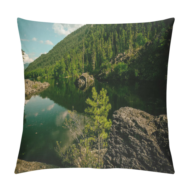 Personality  Summer Mountain Lake With Volcanic Stones And Wood On The Bank Pillow Covers