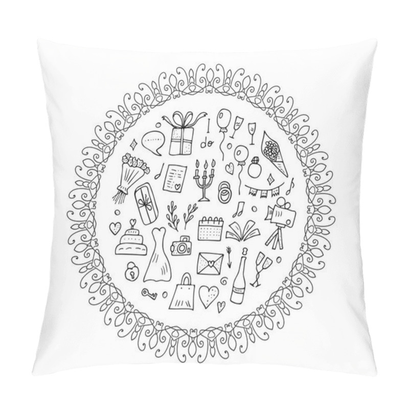 Personality  Wedding Symbols Set. Vector Design Illustration. Pillow Covers