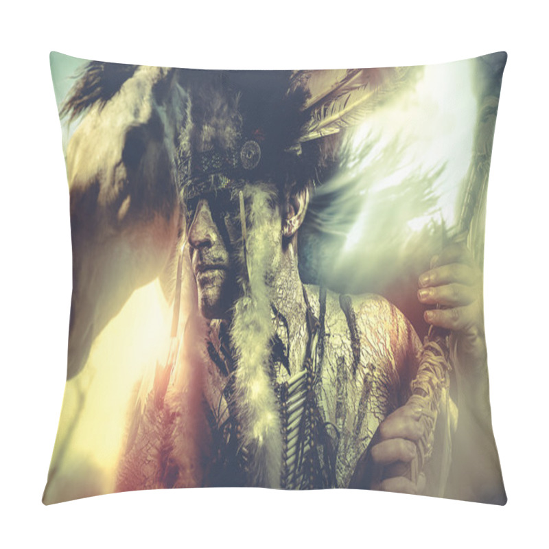 Personality  Indian Warrior With Feather Headdress Pillow Covers