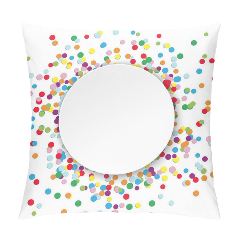 Personality  Colored Confetti Behind Empty Round Frame For Party Or Carnival Greetings On White Background Pillow Covers