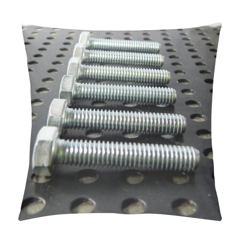 Personality  Screw Bolts And Hex Nuts On Metal Surface Closeup  Pillow Covers