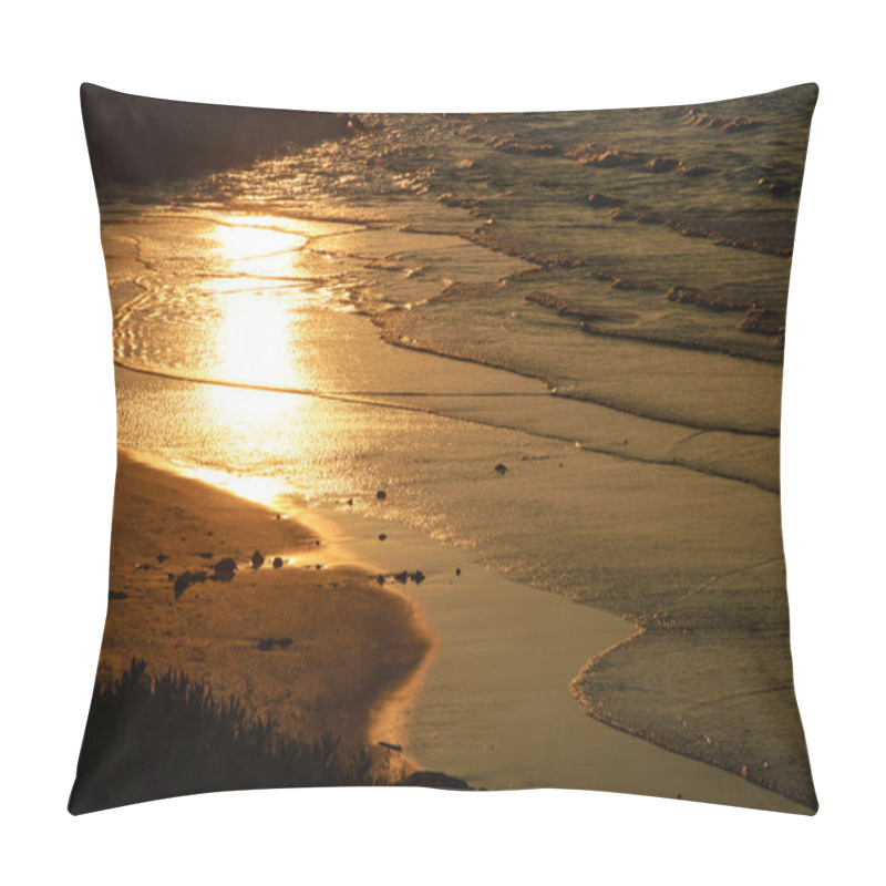 Personality  Reflection Of Beautiful Golden Sunset In The Sea Water.Peaceful Serene Landscape. Nature Background. A Game Of Light And Shadow. Pillow Covers