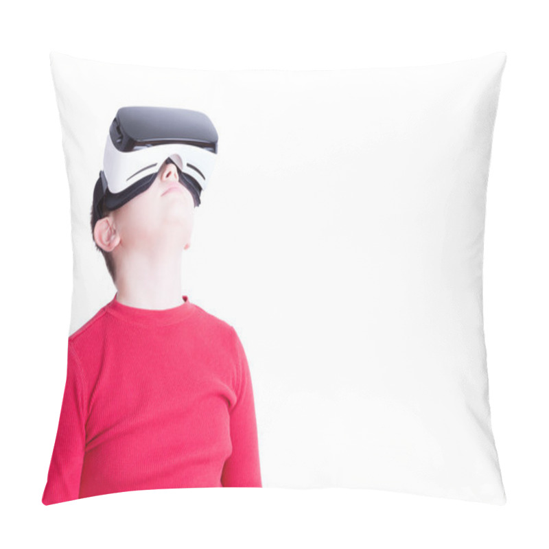 Personality  Child With Virtual Reality Headset Looking Up Pillow Covers