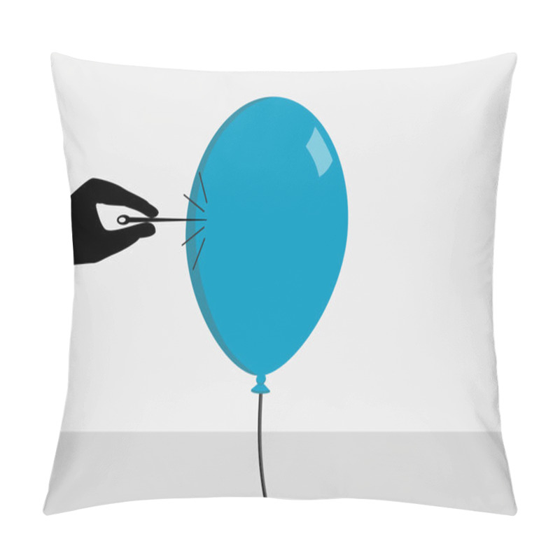 Personality  About To Burst The Bubble. Hand With Needle And Ballon. Vector Illustration For Financial Crisis Concept Pillow Covers