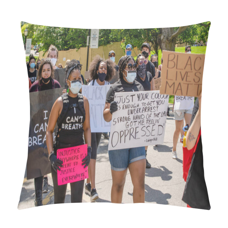 Personality  TORONTO, ONTARIO, CANADA - JUNE 6, 2020: Anti-Racism March, In Solidarity With Black Lives Matter And Against The Death Of George Floyd And Police Injustice. Pillow Covers