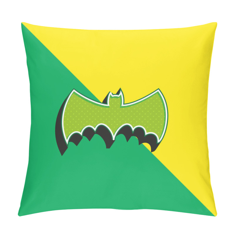 Personality  Bat With Big Wings Silhouette Green And Yellow Modern 3d Vector Icon Logo Pillow Covers