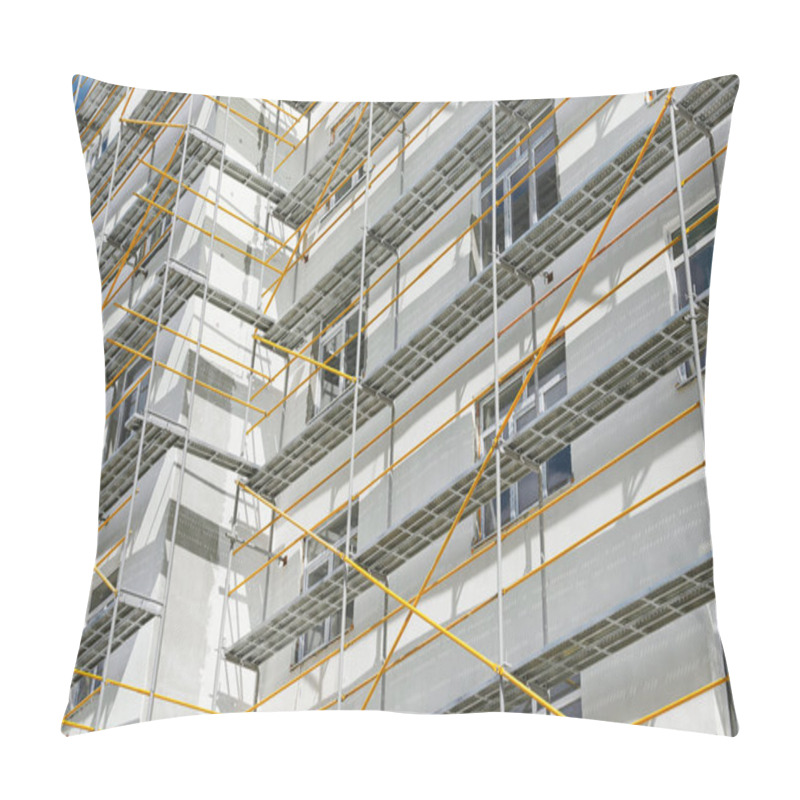 Personality  Scaffolding Near A New House, Building Exterior, Construction And Repair Industry, White Wall And Window, Yellow Pipe Pillow Covers