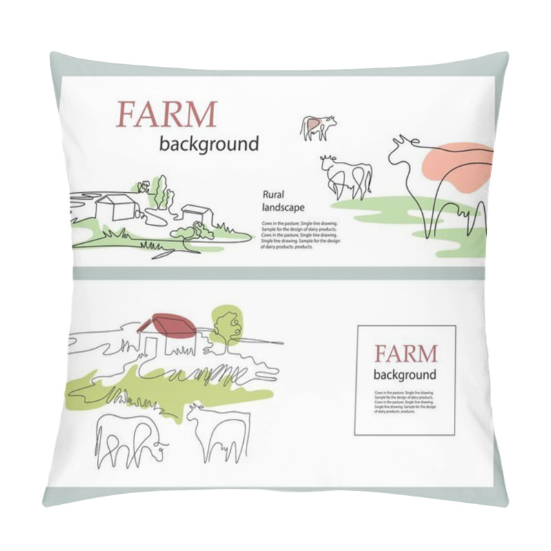 Personality  Horizontal Banners. Cows And Village Houses. Agricultural Template. Cows In The Pasture. Pillow Covers