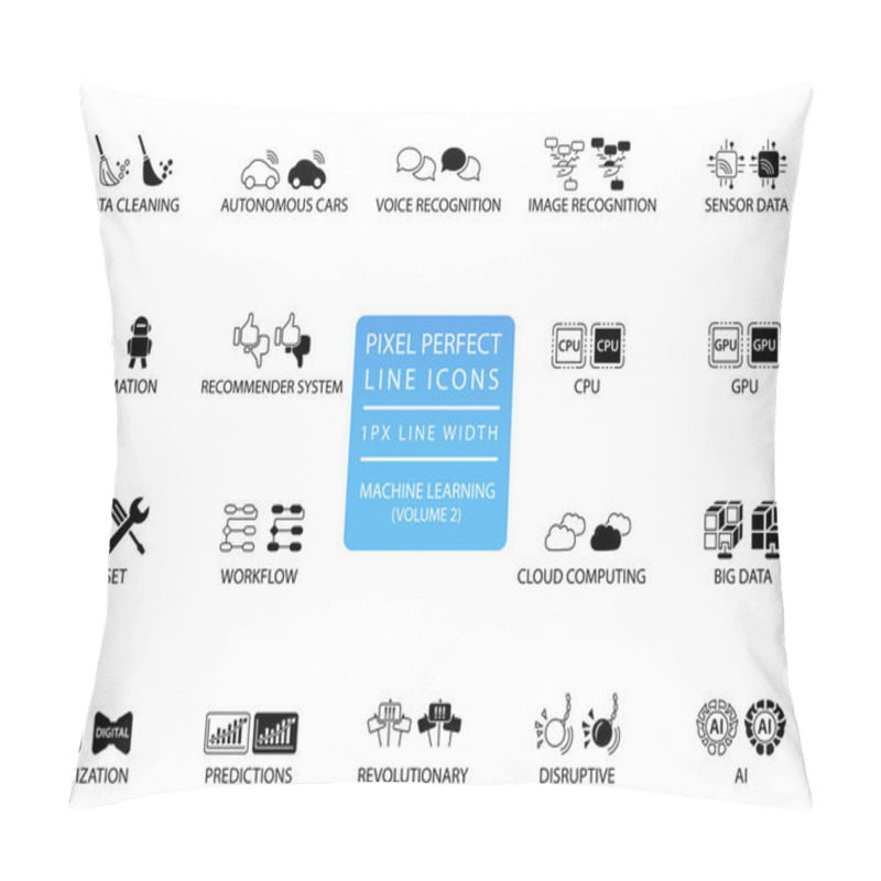 Personality  Pixel Perfect Thin Line Icons And Symbols For Machine Learning / Deep Learning / Artificial Intelligence. Pillow Covers