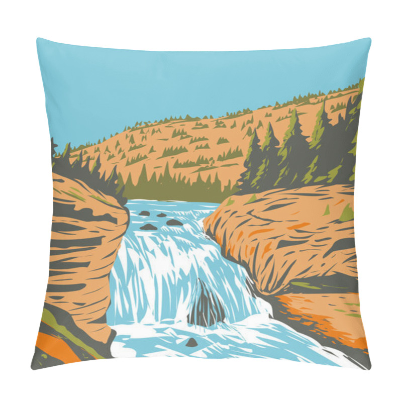 Personality  WPA Poster Art Of Firehole Falls On The Firehole River Located In Southwestern Yellowstone National Park, Wyoming United States Done In Works Project Administration Style Or Federal Art Project Style. Pillow Covers