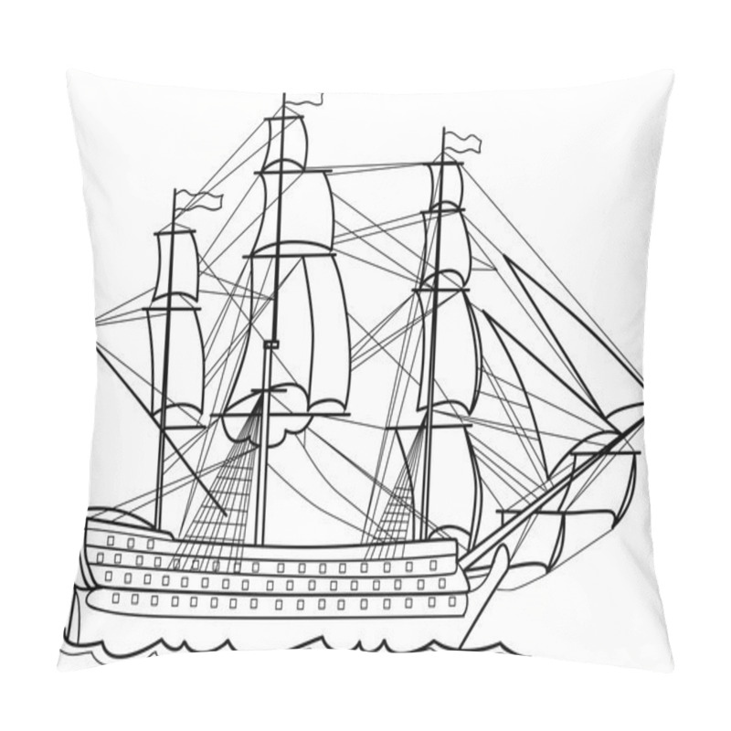 Personality  Sketch Illustration Of Yacht Pillow Covers