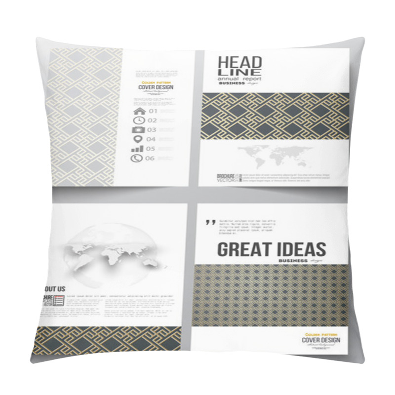 Personality  Business Templates For Brochure, Magazine, Flyer, Booklet Or Annual Report. Islamic Gold Pattern, Overlapping Geometric Square Shapes Forming Abstract Ornament. Golden Texture On Black Background Pillow Covers