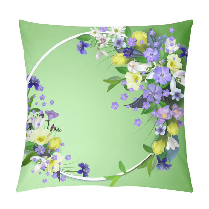 Personality  Spring Primroses Card With Space For Text In A Round Frame. Spri Pillow Covers