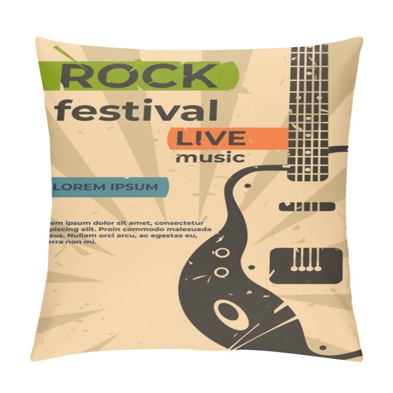 Personality  Guitar Poster. Music Jazz Rock Concert Or Party Flyer, Festival Show Or Event Retro Grunge Card. Vector Placard With Electric Guitar Pillow Covers