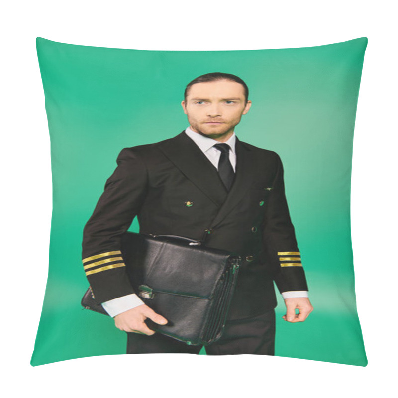 Personality  A Stylish Man In A Suit And Tie Confidently Holds A Briefcase. Pillow Covers