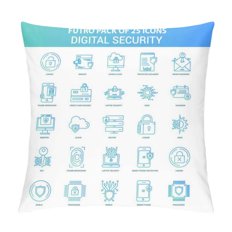 Personality  25 Green And Blue Futuro Digital Security Icon Pack Pillow Covers