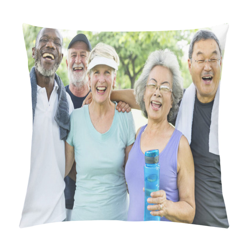 Personality  Sporty Senior Friends At Park Pillow Covers