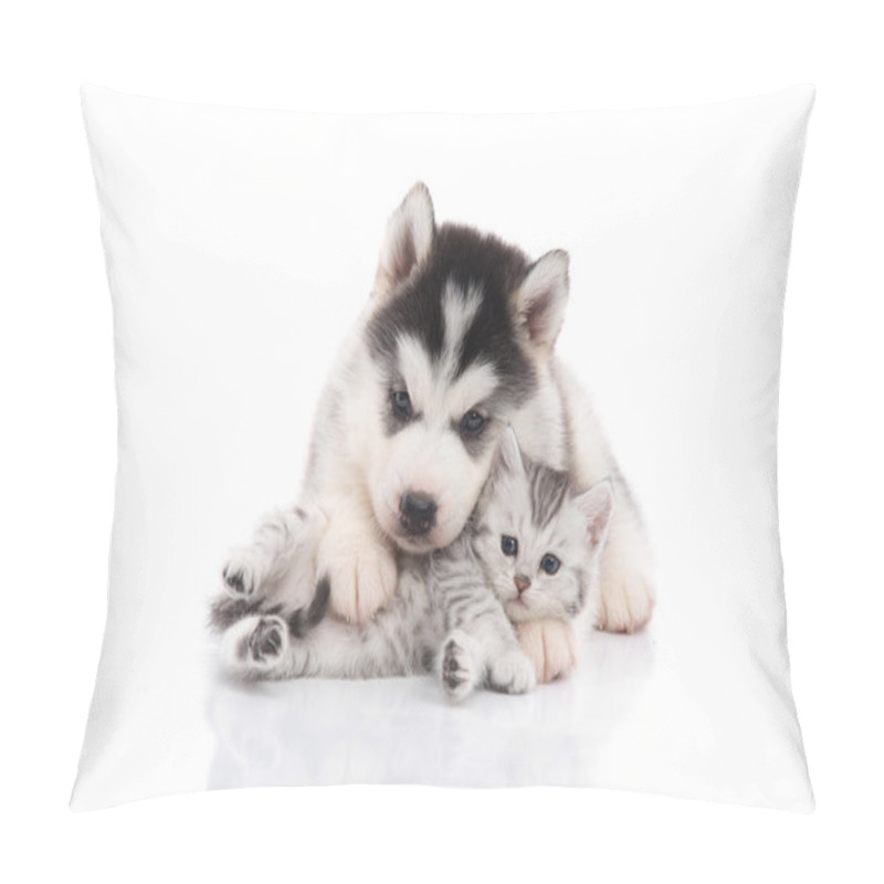 Personality  Cute Siberian Husky Puppy  Cuddling  Cute Kitten  Pillow Covers