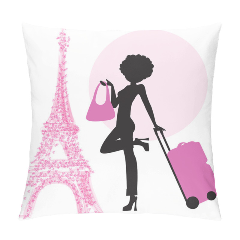 Personality  Woman With Suitcase In Paris Pillow Covers