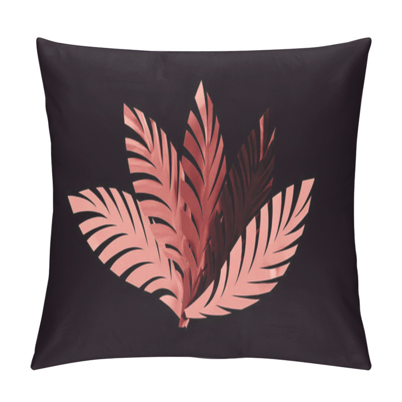 Personality  Top View Of Paper Cut Coral Leaves Isolated On Black, Background Pattern Pillow Covers