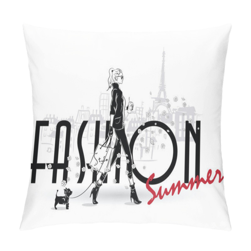 Personality  Sketch. Fashion Girls On A White Background Pillow Covers