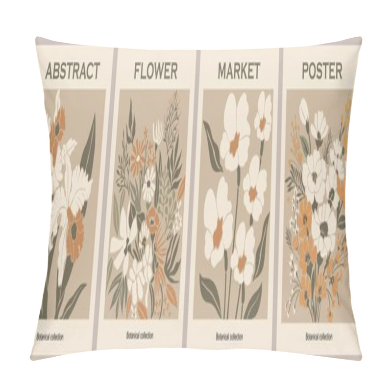 Personality  Set Of Abstract Flower Market Posters. Trendy Botanical Wall Arts With Floral Design In Sage Green Colors. Modern Naive Groovy Funky Interior Decorations, Paintings. Vector Art Illustration.  Pillow Covers