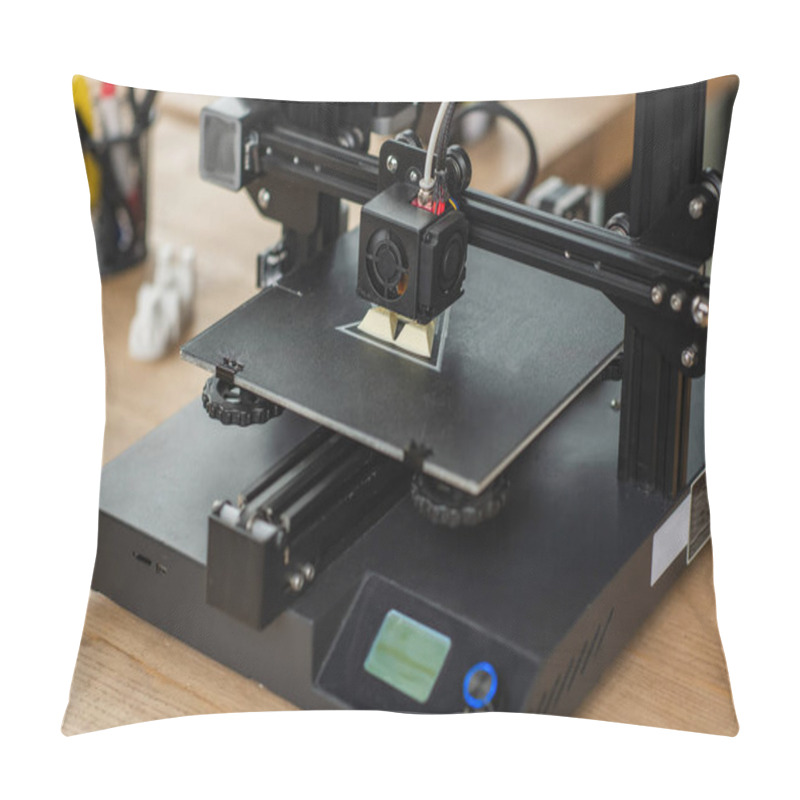 Personality  3D Printer Creating Plastic Model On Table In Modern Office Pillow Covers