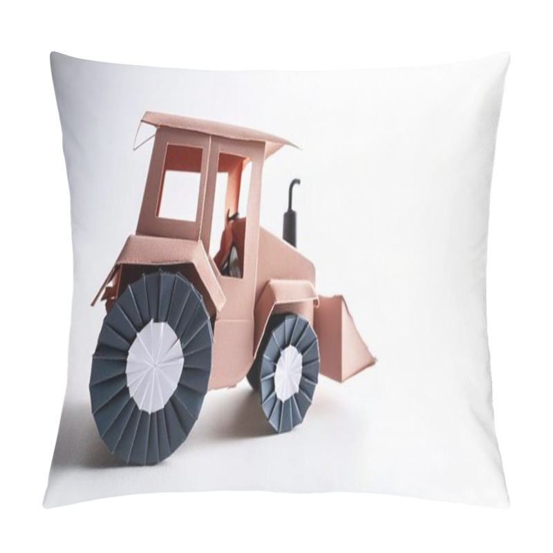 Personality  Tractor Farm Agriculture Heavy Equipment Concept Paper Origami Isolated On White Background With Copy Space For Your Design For Rural Farming Lifestyle Pillow Covers