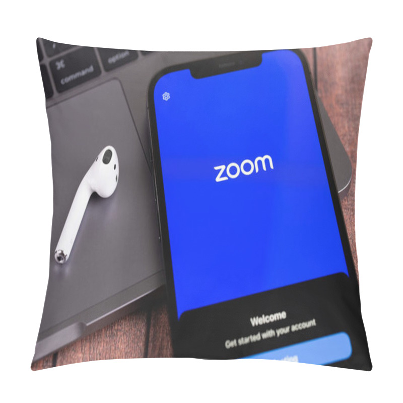 Personality  Zoom Mobile App Logo On The Screen Smartphone IPhone Closeup. Zoom Video Communications Is A Company That Provides Remote Conferencing Services. Batumi, Georgia - February 9, 2023 Pillow Covers