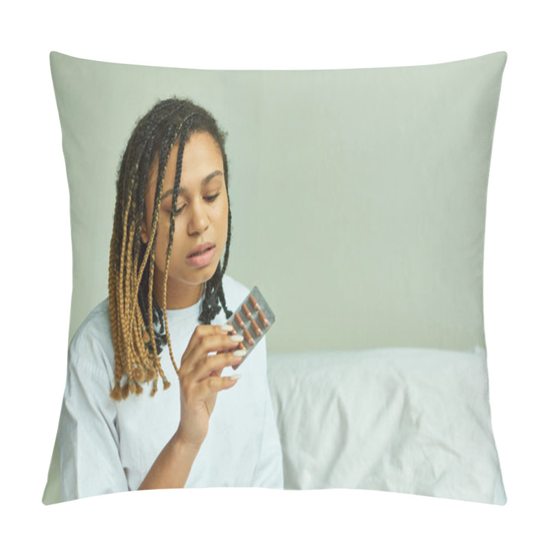 Personality  African American Woman In Hospital Gown Holding Pills, Private Ward, Miscarriage, Patient In Clinic Pillow Covers