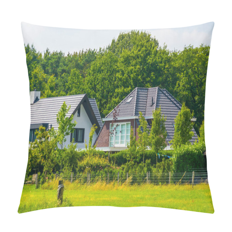 Personality  Typical Dutch Architecture, Country Side Houses With Forest And Grass Pasture, Bergen Op Zoom, The Netherlands Pillow Covers