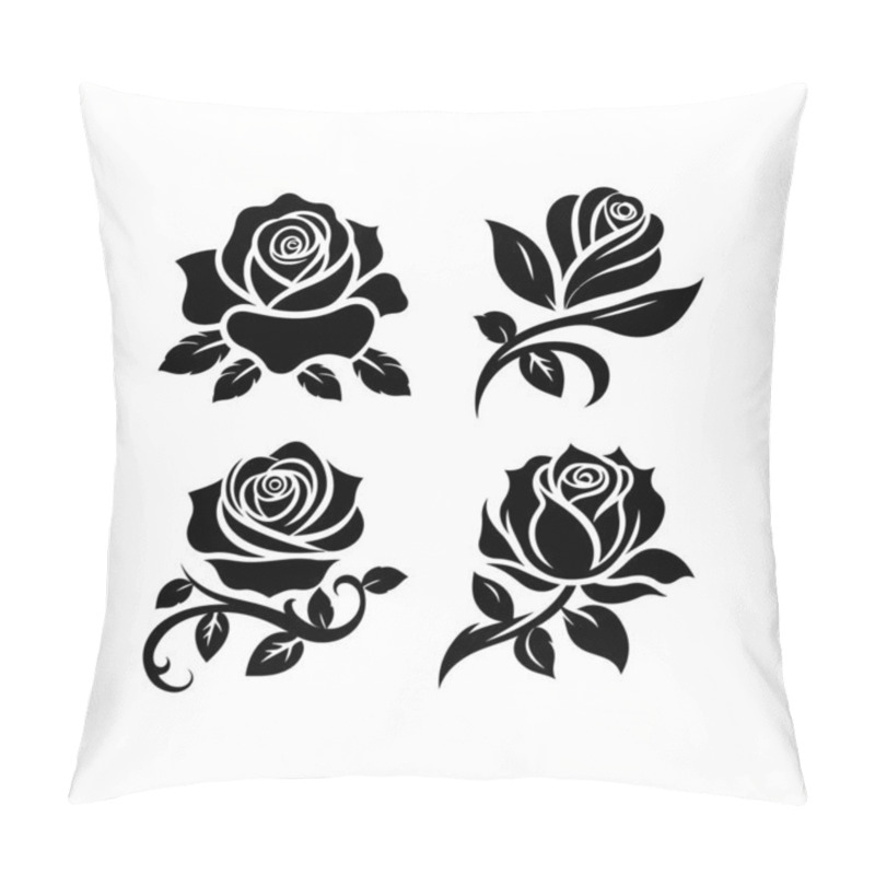 Personality  Set Of Roses Silhouettes Collection Vector Art Design Isolated On A White Background Pillow Covers