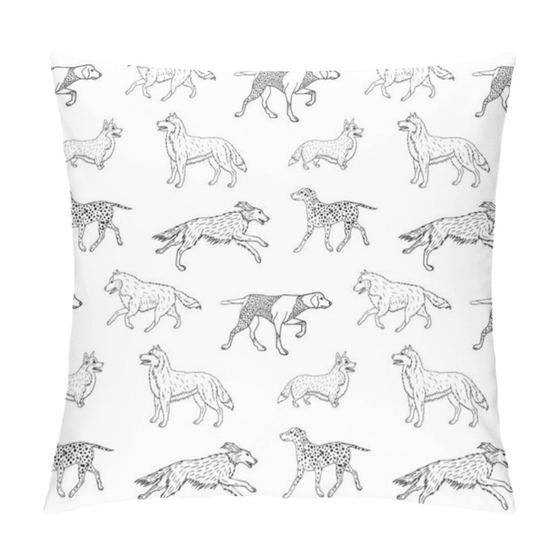 Personality  Vector Seamless Pattern Of Hand Drawn Doodle Sketch Different Dogs Isolated On White Background Pillow Covers