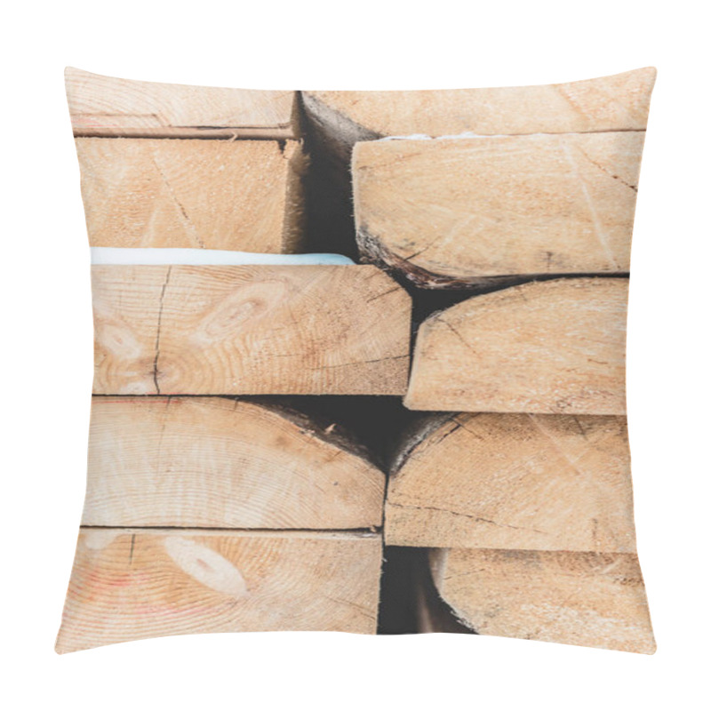 Personality  Brown Wooden Logs Stacked In Pile And Covered With Snow Pillow Covers