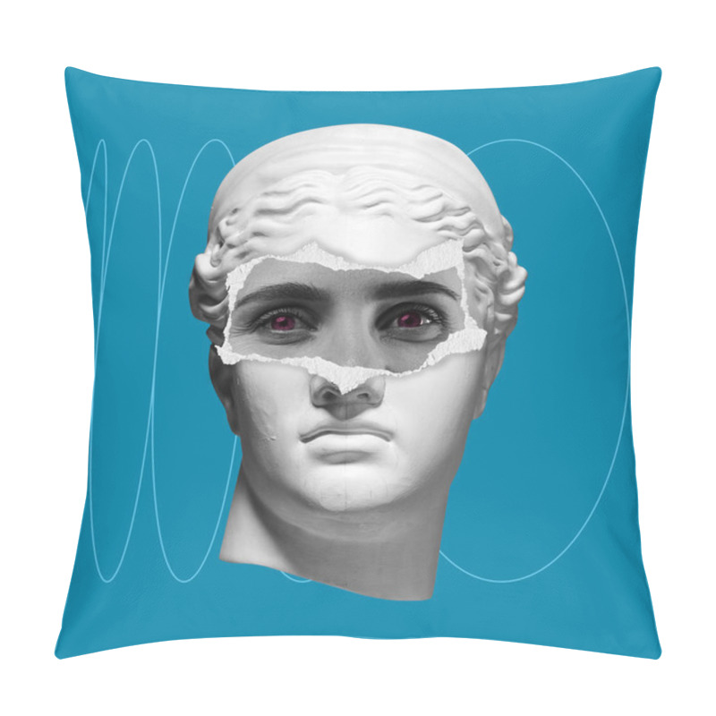 Personality  Contemporary Art Collage With Antique Statue Head In A Surreal Style. Pillow Covers