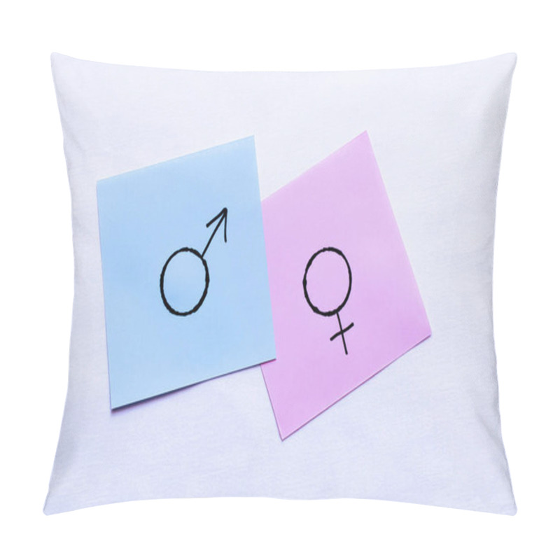 Personality  Top View Of Violet Cards With Gender Identity Signs On White Background Pillow Covers