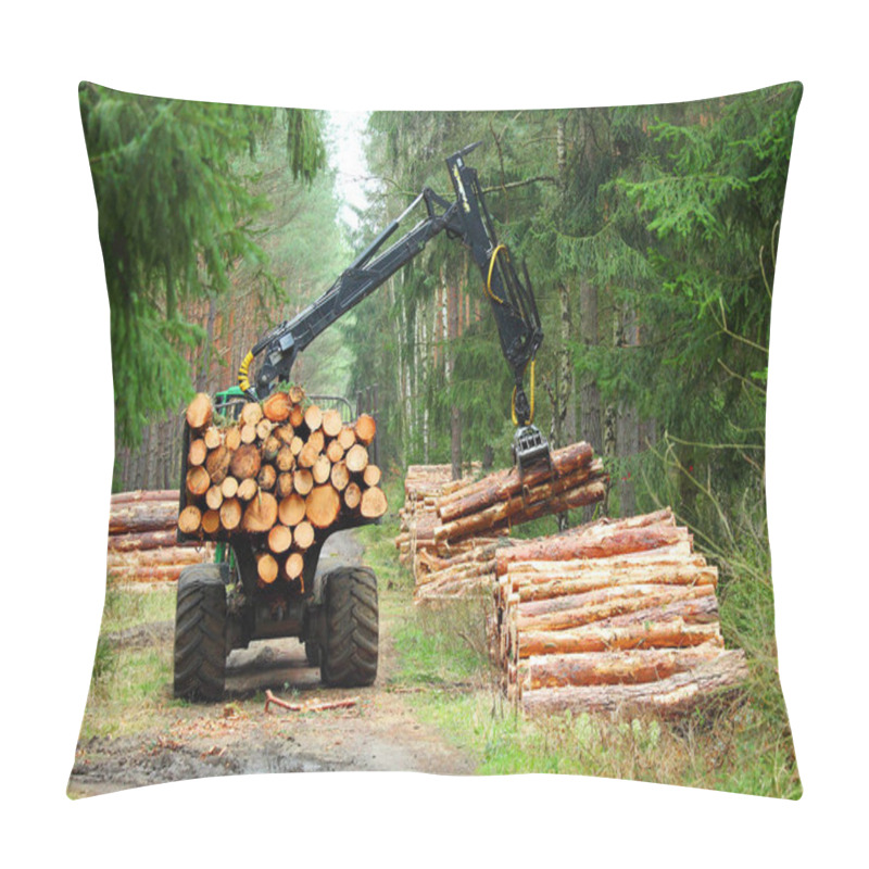 Personality  Lumberjack With Modern Harvester Working In A Forest. Pillow Covers