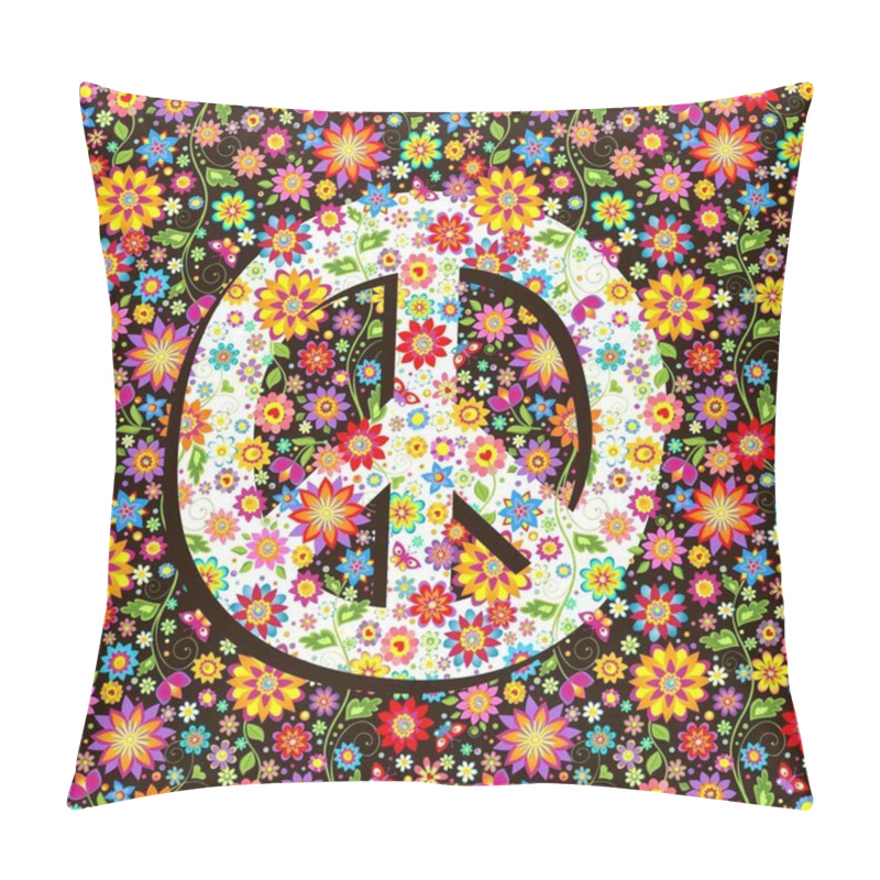 Personality  Hippie Wallpaper With Flowers Print And Peace Symbol Pillow Covers