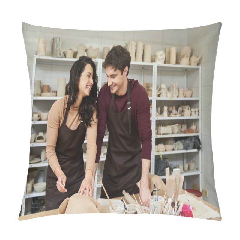 Personality  A Couple Enjoys Creating Pottery In A Contemporary Studio Filled With Art. Pillow Covers