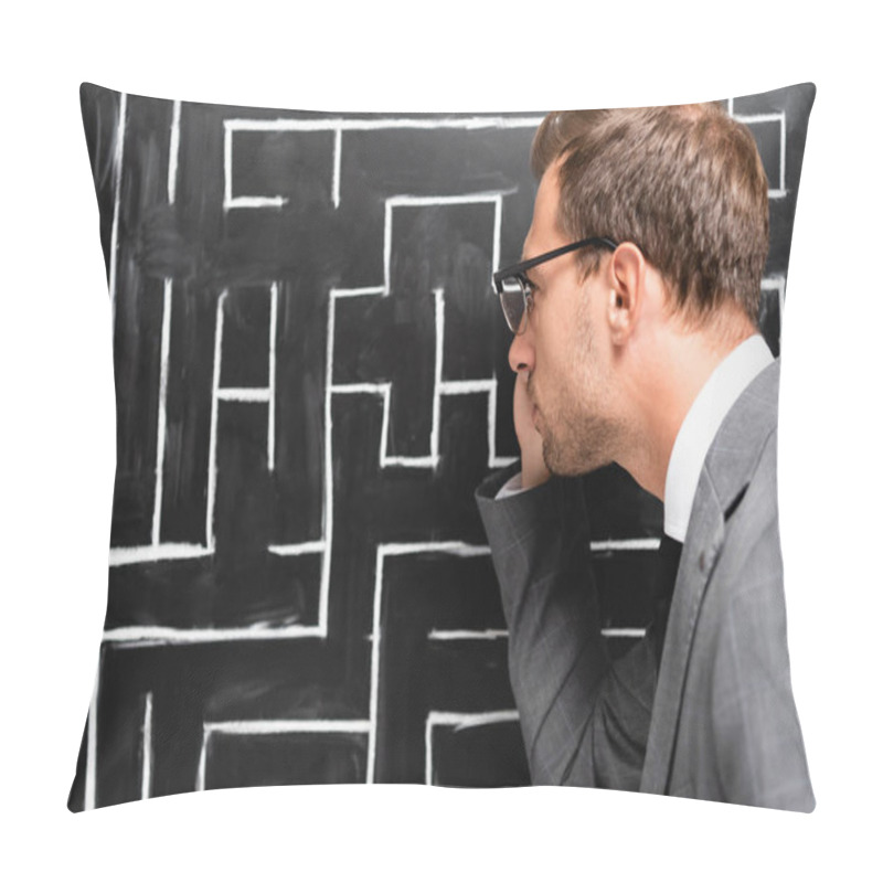 Personality  Back View Of Handsome Businessman In Suit Looking At Labyrinth Pillow Covers