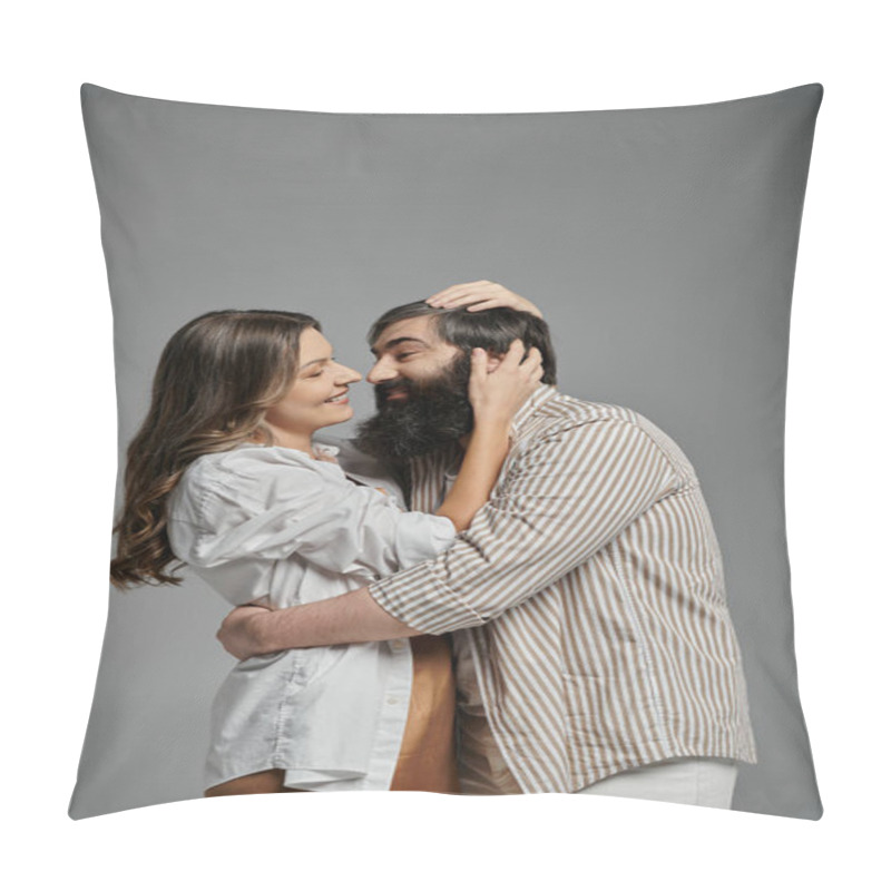 Personality  A Man And Woman In Sophisticated Attire Pose Close Together, Looking Lovingly Into Each Others Eyes. Pillow Covers