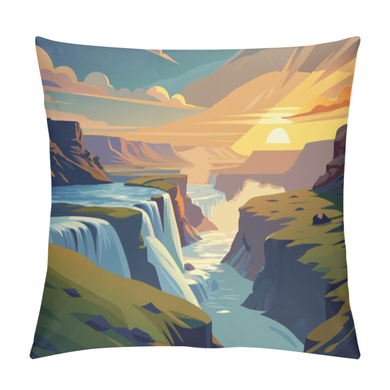 Personality  Beautiful Landscape Of Iceland. Vector Illustration Pillow Covers