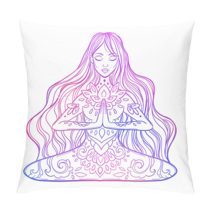 Personality  Ornamental Woman In A Yoga Pose Vector Illustration In Ethnic, Boho Styles. Pillow Covers