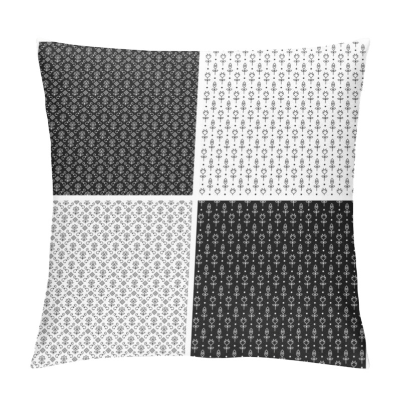 Personality  Indian Black White Small Floral Geometric Seamless Vector Patterns Pillow Covers