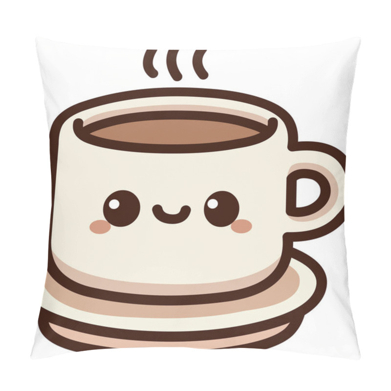 Personality  Smiling Kawaii Cup Of Hot Coffee With Steaming Aroma On A Saucer Pillow Covers