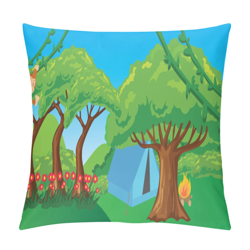 Personality  Monkey In Jungle Cartoon Forest Illustration Ape Hanging Tree Pillow Covers