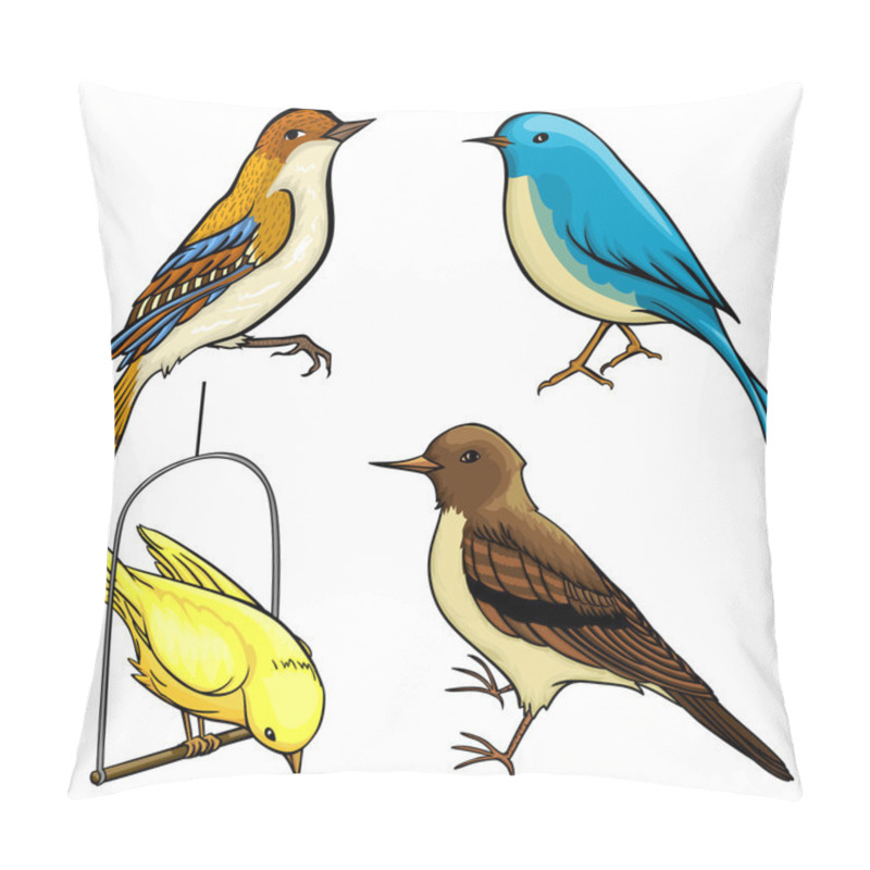 Personality  Pack Of Four Vector Cartoon Birds Pillow Covers